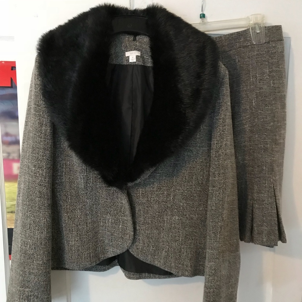 2 piece Faux  Fur trim suit